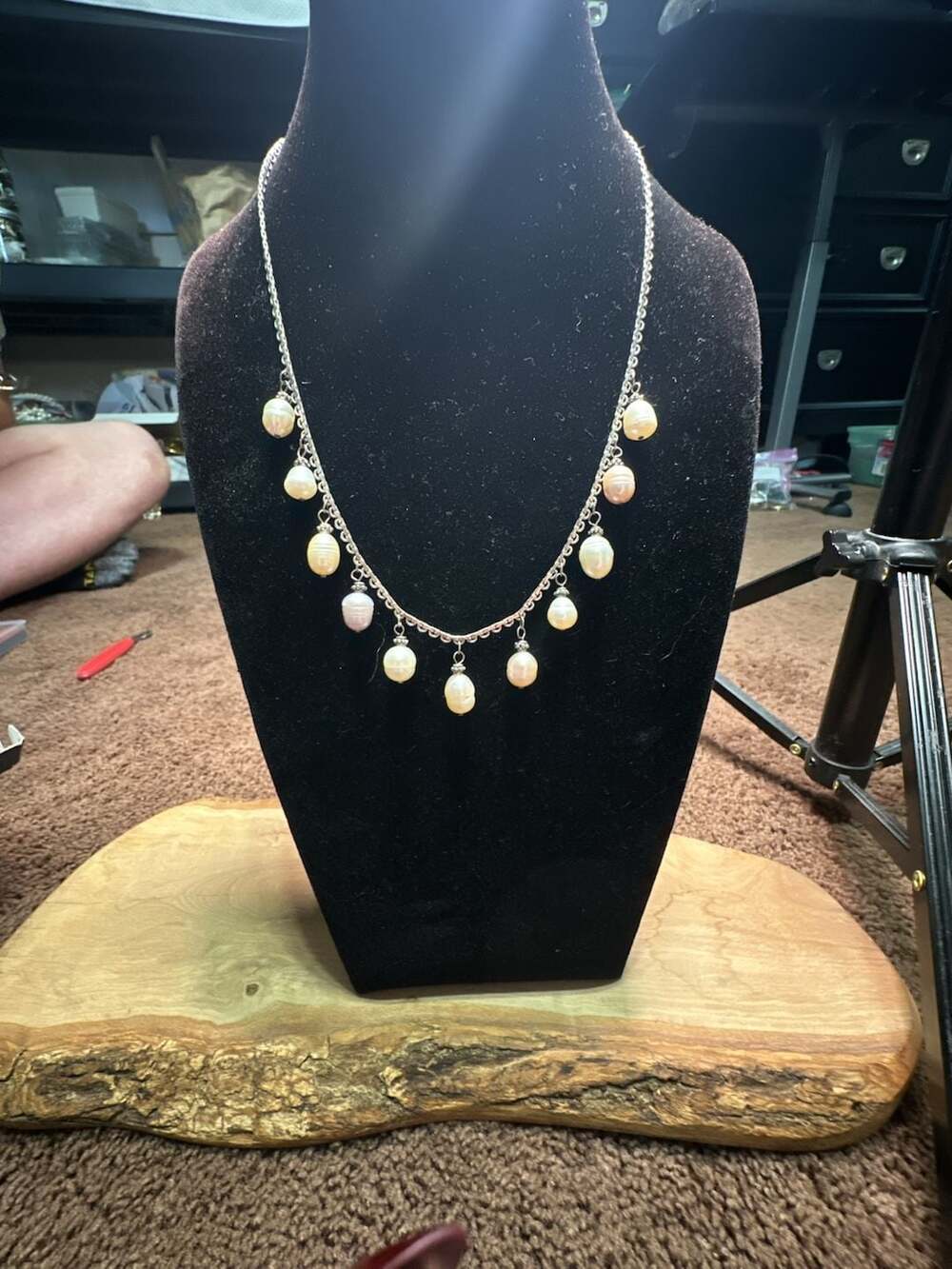 Freshwater Pearl Fringe Necklace Silver Chain Dangle Pearls